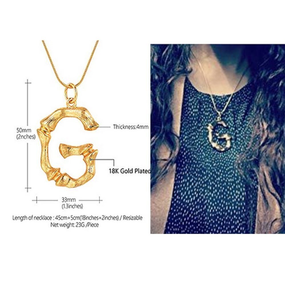 Focalook Initial Letter G Gold Plated Bamboo Pendant